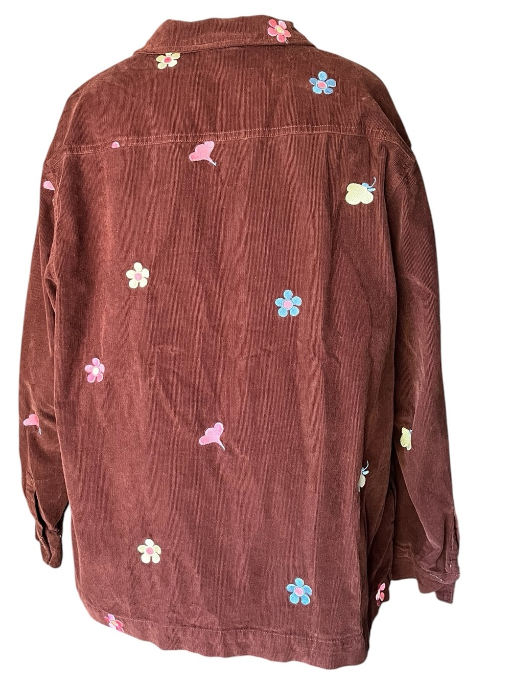 Small Lazy Oaf Chocolate Brown Corduroy Floral Embroidered Vegan Top - Picture 4 of 4